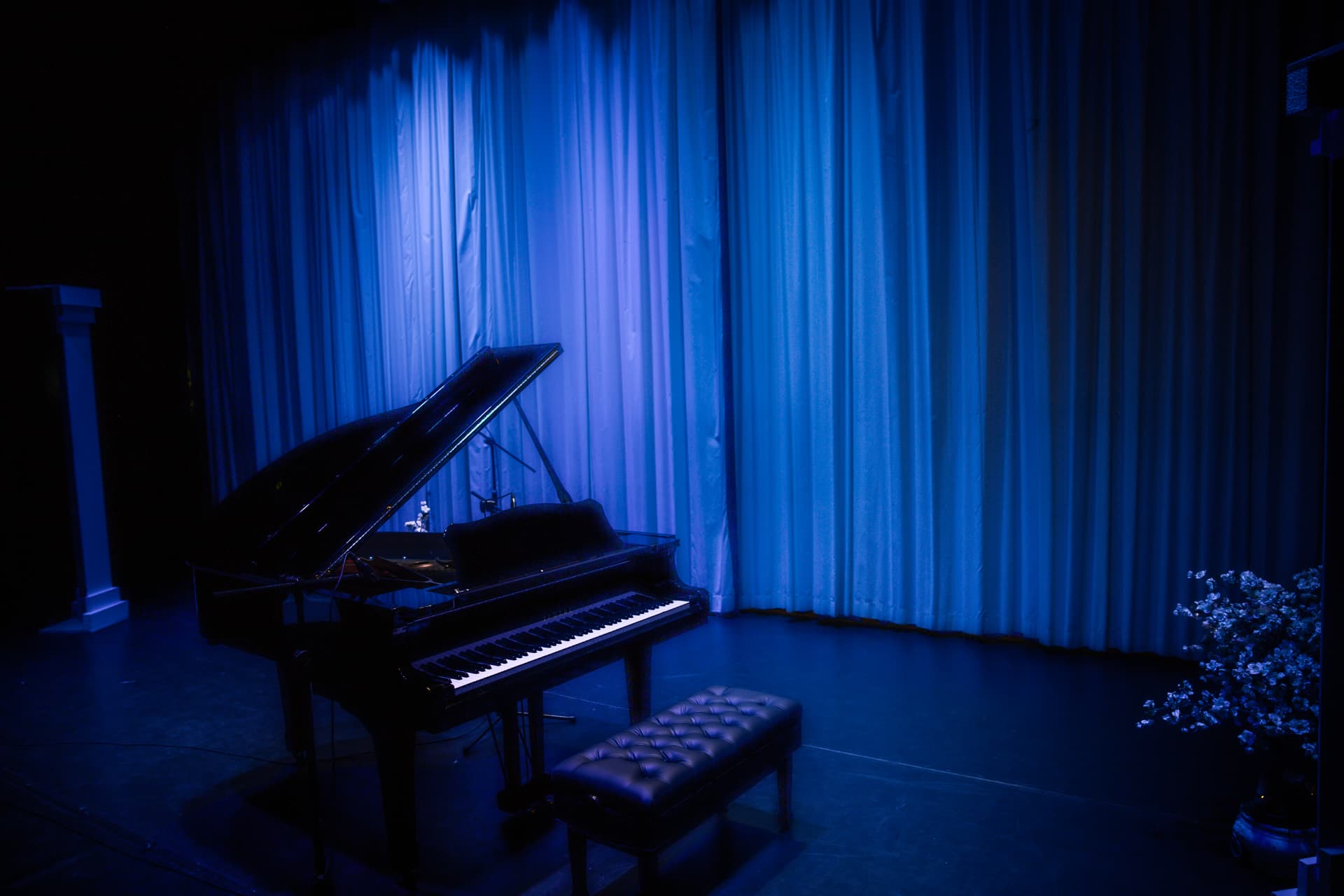 Grand piano on a concert stage before a performance